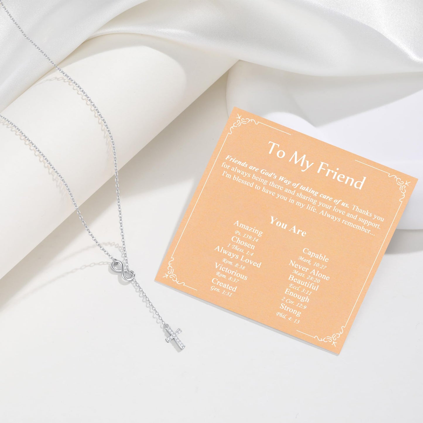 Myfresty Best Friend Birthday Gifts for Confirmation Baptism Easter, 925 Sterling Silver Small Dainty Infinity Cross Necklace BFF Bestie, Religious Christian Gift for Women Faith