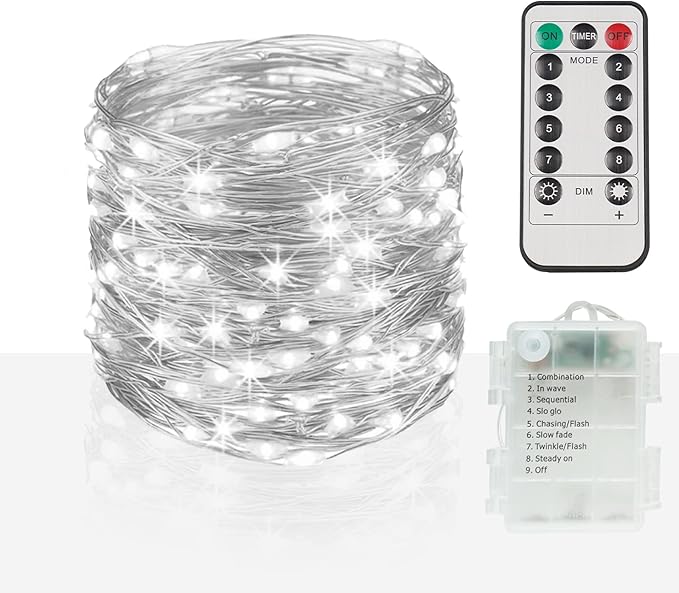 suddus 66ft 200 LED Outdoor String Lights, White Fairy Lights Battery Operated with Remote, Led Twinkle Lights for Bedroom, Wreath, Patio, Tapestry, Backyard, Garden, Christmas, Party, Indoor