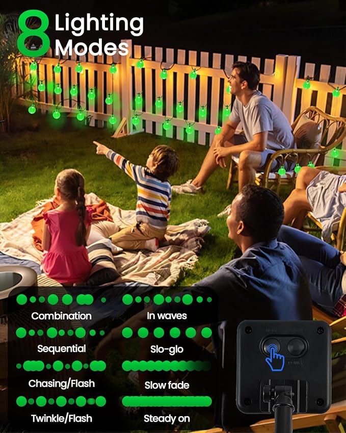 2-Pack 100 LED Green Solar String Lights Outdoor - 64FT Crystal Globe Waterproof Solar Powered Lights for Outside with 8 Lighting Modes for Patio Decorations, Garden, Party, Porch, Wedding, Yard