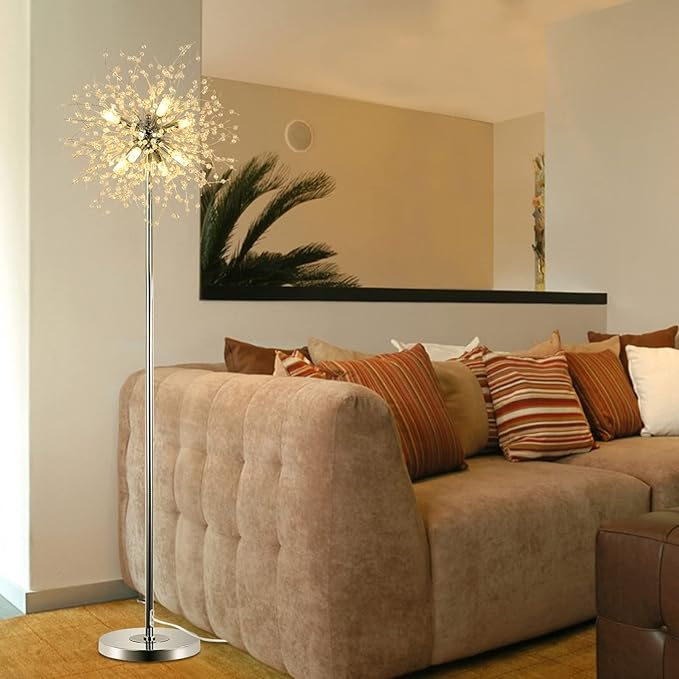 Airposta Crystal Floor Lamp - Elegant Standing Lamp, 69" Tall, Modern Design, 32 Firework Crystal Harnesses, Chrome Finish