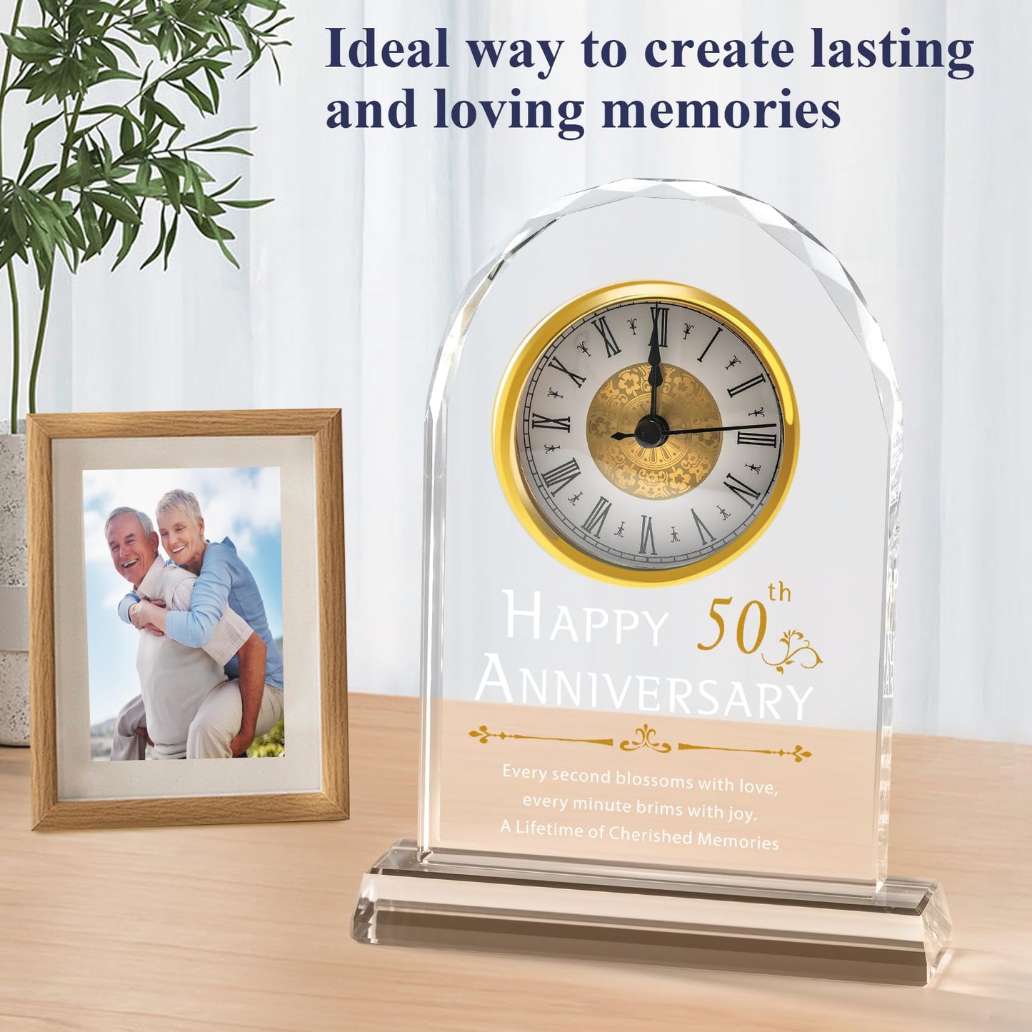 PEEYHONY 50th Wedding Anniversary Crystal Clock Gifts for Couple Parents, 50 Year Anniversary Wedding Gifts Quartz Clock Gifts for Husband Wife, 50th Wedding Anniversary Decorations