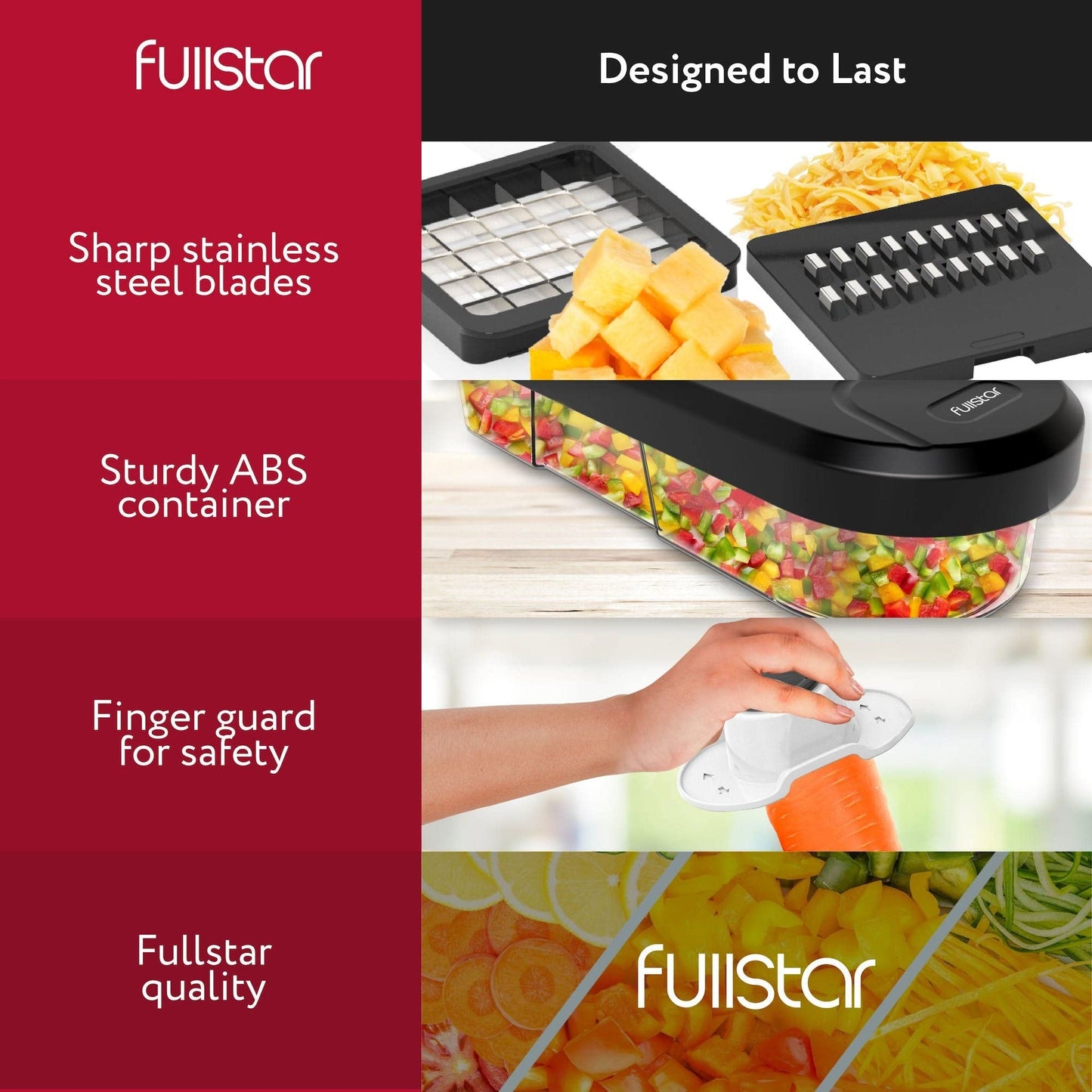 Fullstar Mandoline Slicer for Kitchen - Vegetable Chopper, Onion Potato Food Veggie Fruit Slicer and Cutter with Container, Kitchen Gadgets & Accessories, Home Essentials (6-in-1, White/Black)