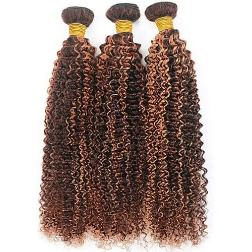 Giginger Jerry Curly Human Hair Bundles 14 16 18 Inch Brazilian Chocolate Brown Highlight P4/30 Jerry Curly Bundles Human Hair 100% Unprocessed Raw Quick Weave Hair for Black Women