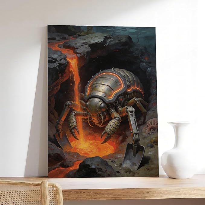 Framed Steampunk Mechanical Trilobite Wall Art - Volcanic Underwater Retro Poster for Garage Apartment Decor 16x24inch(40x60cm)