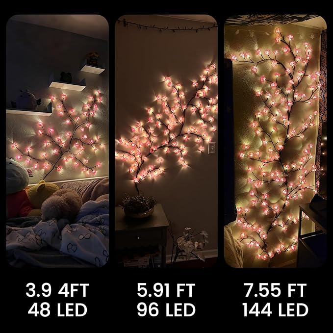 LED Tree Branch Lights for Wall 5.91 FT 96LEDs Cherry Blossom Lights with Remote and 8 Lighting Modes Cherry Blossom Garland Willow Vine Light for Bedroom Indoor Wall Wedding Christmas Decor