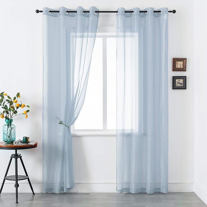 DUALIFE Dusty Blue Curtains 108 Inches Extra Length for Living Room Decor 2 Panels Set Grommet Window Look Semi Transparent Sheer Curtains for Bedroom 108 Inch Long 9 FT Stone Blue