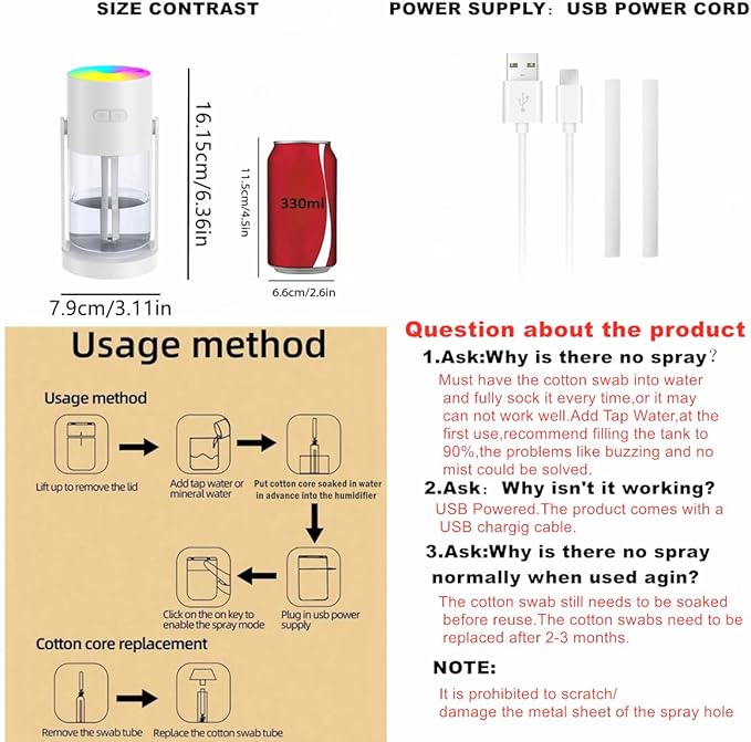 280ml Portable Starry Sky Projection Shake Head Humidifier with Color LED Night Light, USB Personal Desktop Humidifier for Car, Home, Office, Travel, Auto Shutoff, Ultra-Quiet