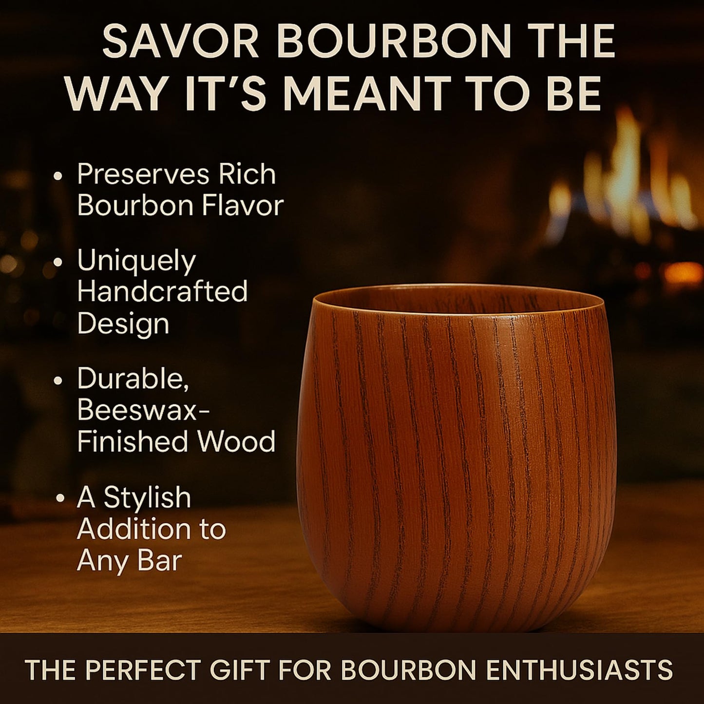 MBBEST Handcrafted Wooden Bourbon Glasses Set of 2 – Hand-Carved Whiskey Tumbler, Flavor-Enhancing Oak Barrel Design, Unbreakable Old Fashioned Glass for Men – Luxury Gift Box Included