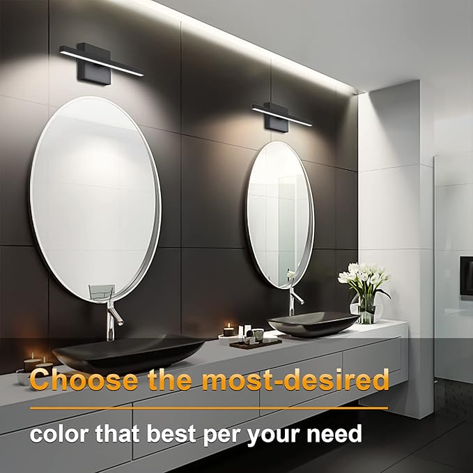 NIORSUN 15.7 inch Black Bathroom Vanity Light,12W 5CCT Dimmable LED Bathroom Lighting Fixtures Over Mirror, Modern Vanity Lights for Bathrooms Restroom Mirror- ETL Certified