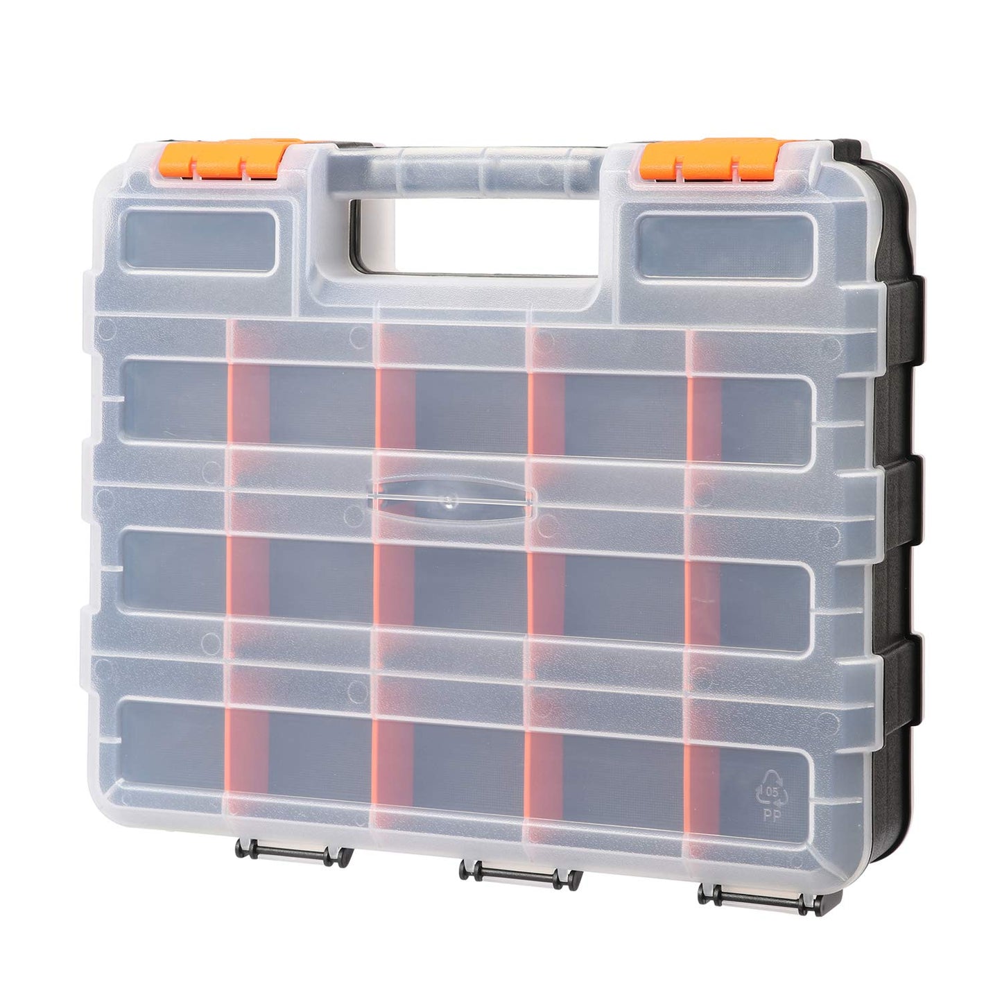 Mayouko Double Side Tools Organizer, Customizable Removable Plastic Dividers, Hardware Box Storage, Excellent for Screws,Nuts,Small Parts, 34-Compartment, Black/Orange,12.6"L x 10.6""W x 3.2""H"