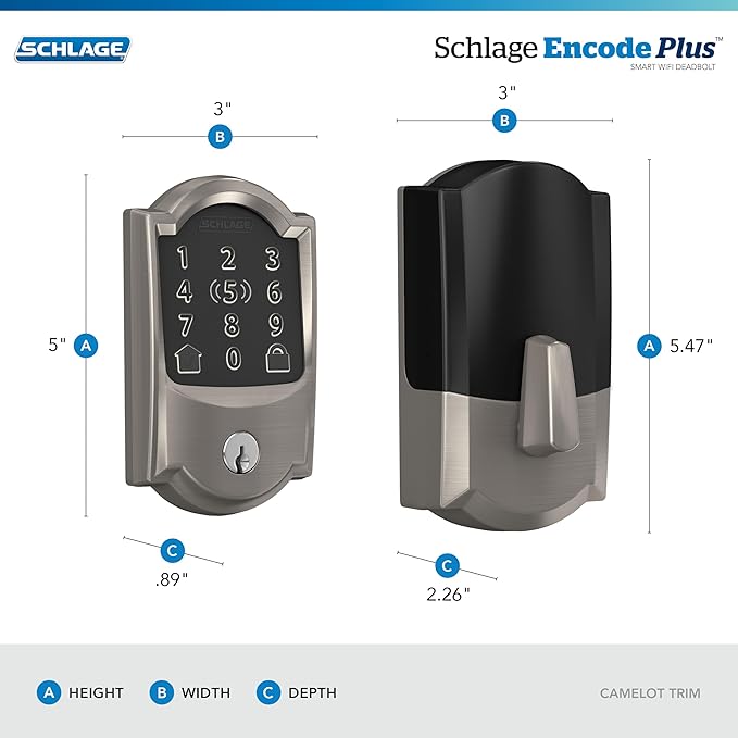 Schlage Encode Plus Smart Wi-Fi Lock for Front Door,Keyless Entry Deadbolt,Unlock with Apple Watch,Built-in WiFi and App Control,Easy Install,Alexa & Apple HomeKit Compatible,Satin Nickel,(Pack of 4)