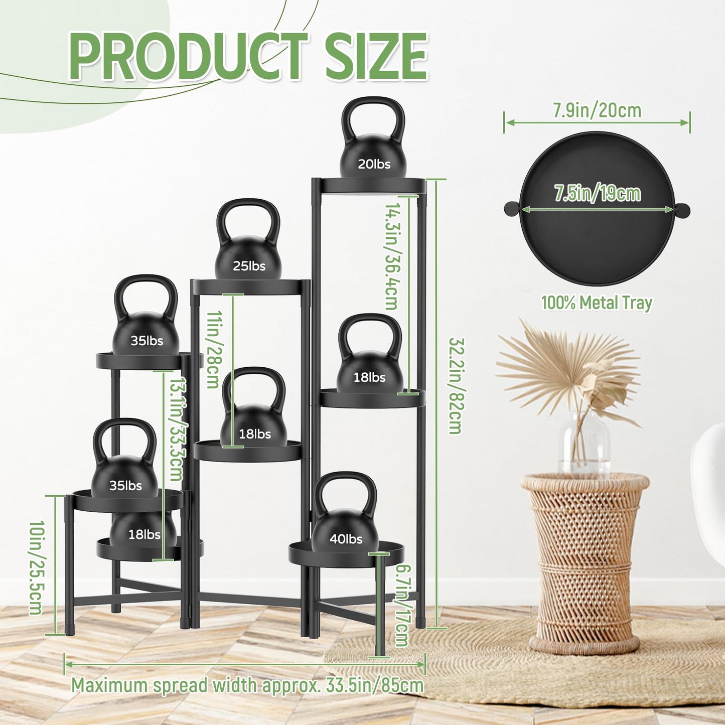 iDavosic.ly Plant Stand Indoor Outdoor, 8 Tier Corner Metal Flower Display Holder Shelf, Folding Tall Orchid Rack for Patio Balcony Porch Garden Living Room House, Black