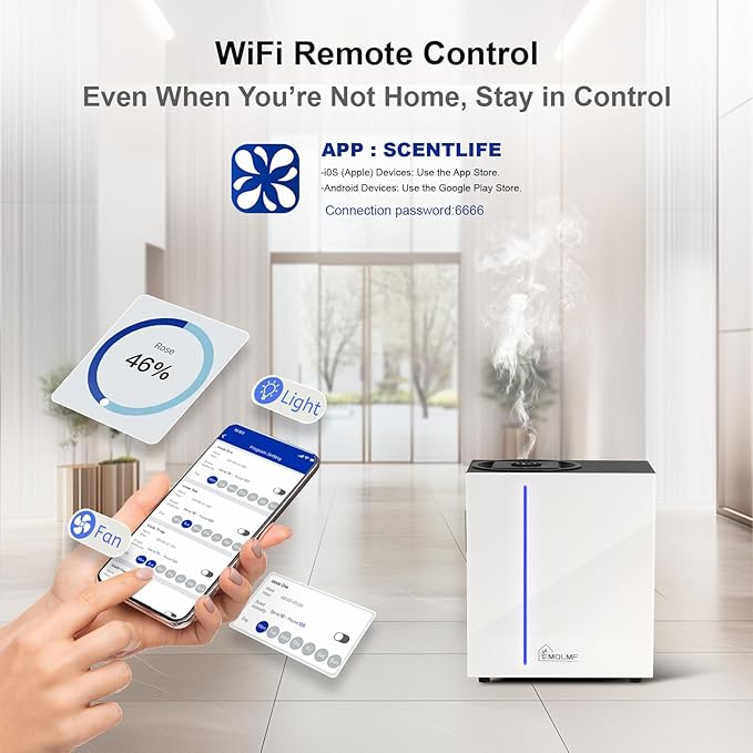 HVAC Diffuser Scent System - 10000 Sq Ft,WiFi & Bluetooth App Remote Control,Waterless,Ambient Light,Metal,Commercial Hotel Collection Whole House Diffuser Machine - White