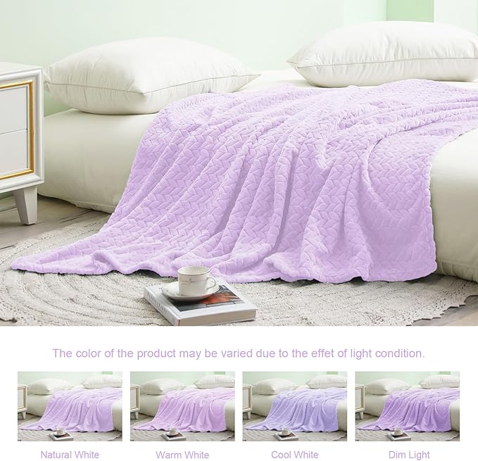 Exclusivo Mezcla Fleece Throw Blanket for Couch, 50x70 Inches Soft Cozy Jacquard Flannel Blankets, Lightweight Fuzzy Plush Warm Throws for Winter, Lilac Purple