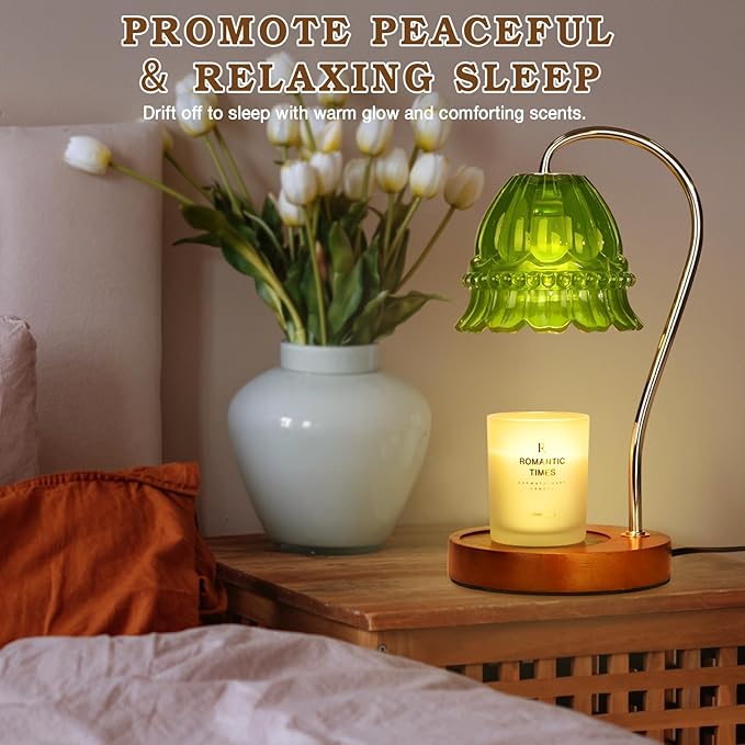 Dimmable Candle Warmer Lamp with Timer, Green Flower Candle Lamp Warmer for Jar Candles, Unique Women Mom Birthday Gifts Ideas, Fall Decor for Home Bedroom Living Room