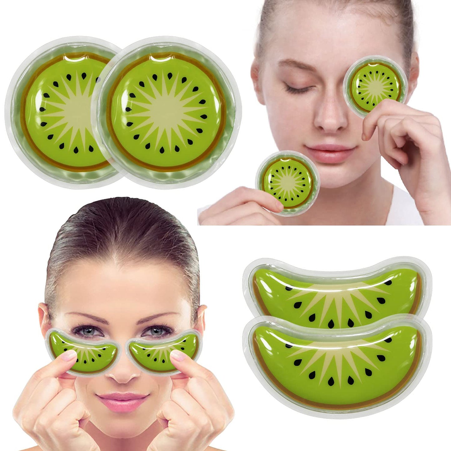 Gel Ice Pack Reusable Cooling Eye Pads and Under Eye Patches,Eye Hot Cold Treatment Pack for Redness,Pain Relief and Eye Relax (Kiwi)