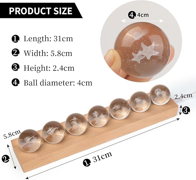 3D Laser Crystal Ball Ocean-Themed Crystal Ball Night Light with Led Lamp Base for Children Bedroom Decoration - Jellyfish Dolphins Sharks Starfish Whales Coral Turtles Gifts