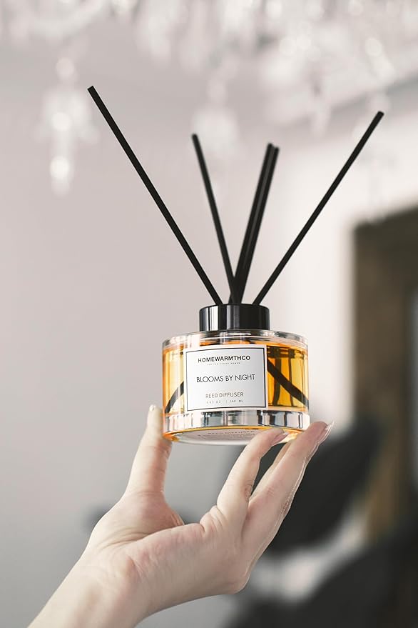 Blooms by Night (Patchouli & Sandalwood) Reed Diffuser Set - Luxury Fragrance Reed Diffusers for Home, Office & Bathroom Décor - Long-Lasting Scent with Non-Toxic Oils (5.63 oz)