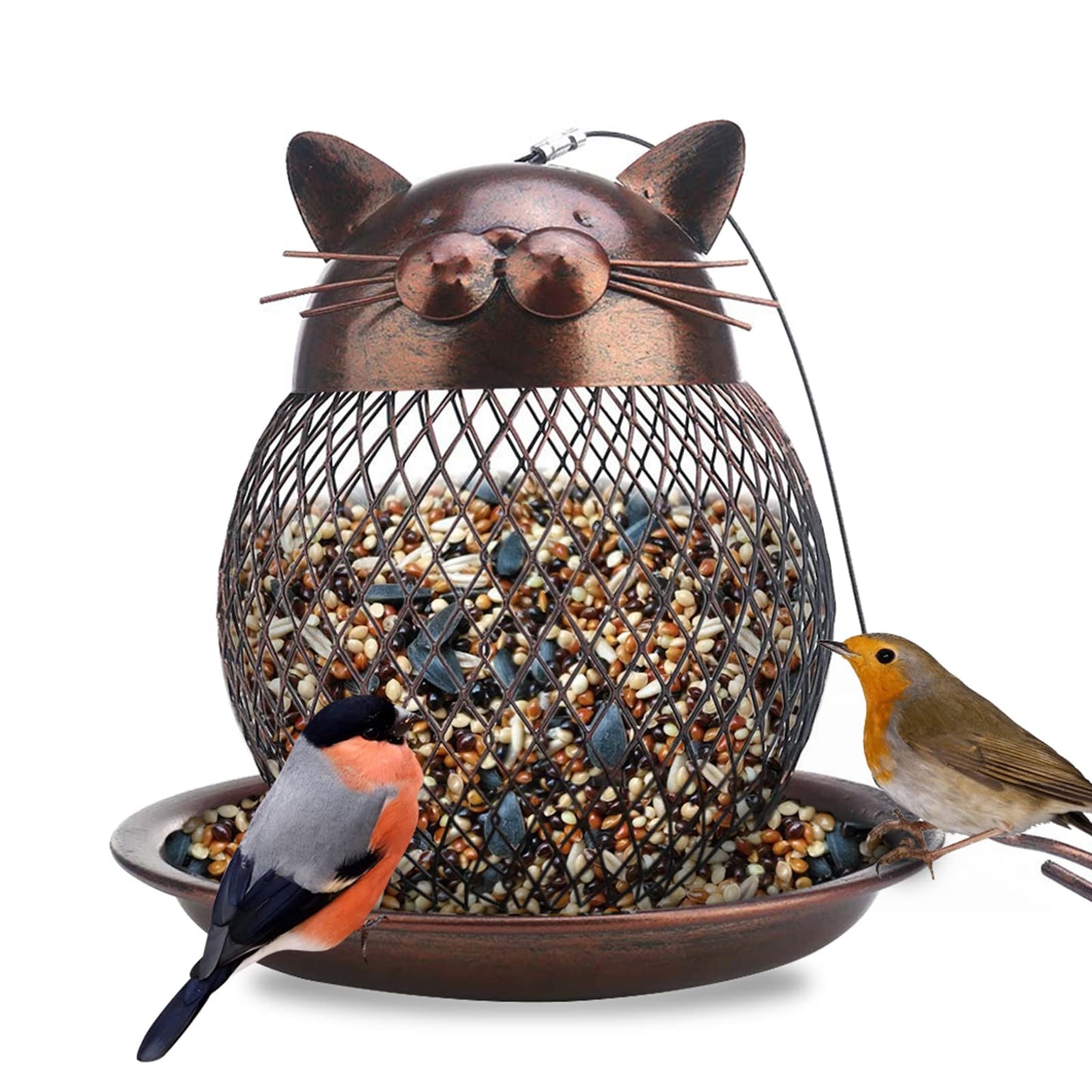 Outside Wild Bird Feeder, Heavy Duty Metal Frame Outdoor Bird Feeders Hanging for Garden Yard Decoration, Cute Cat Shaped