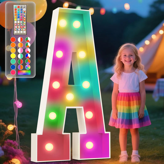 Ledido 4FT Marquee Light Up Letters, 34 Colors Changing Marquee Letter 4 Feet Tall with Remote, Big Letters for Party Wedding Graduation Birthday Decorations, Large Light Up Letter A