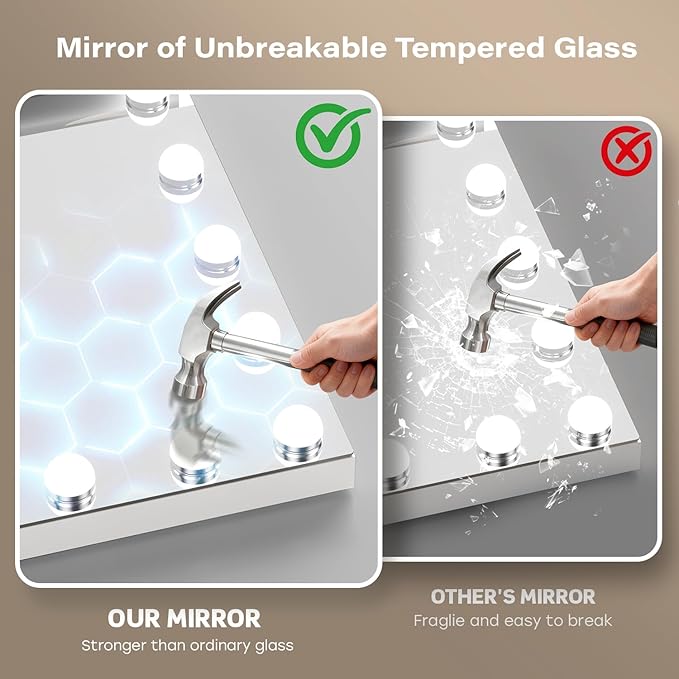 VESAUR Hollywood Vanity Mirror with 10X/15X Magnification and Lights, USB/Type-C Port Makeup Mirror with 15 Dimmable LED Bulbs, 3 Color Modes, Tabletop & Wall Mount for Bedroom, Aluminum（23"x18"）