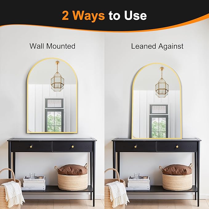 Delma Arched Bathroom Mirror, 26"x38" Wall Mounted Vanity Mirror for Bedroom, Living Room and Entryway, Black