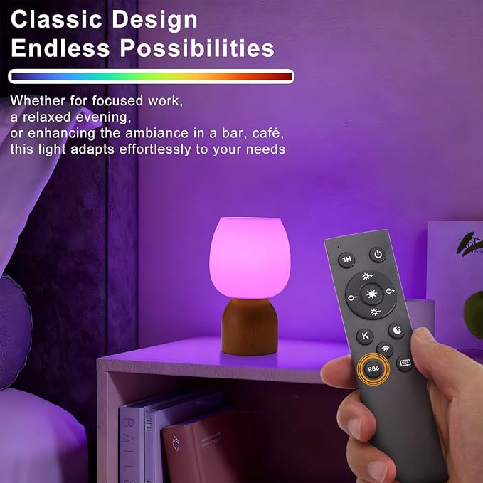 Small LED Table Lamp for Bedroom,RGB Color Changing Desk Light,Remote Control Light Brown