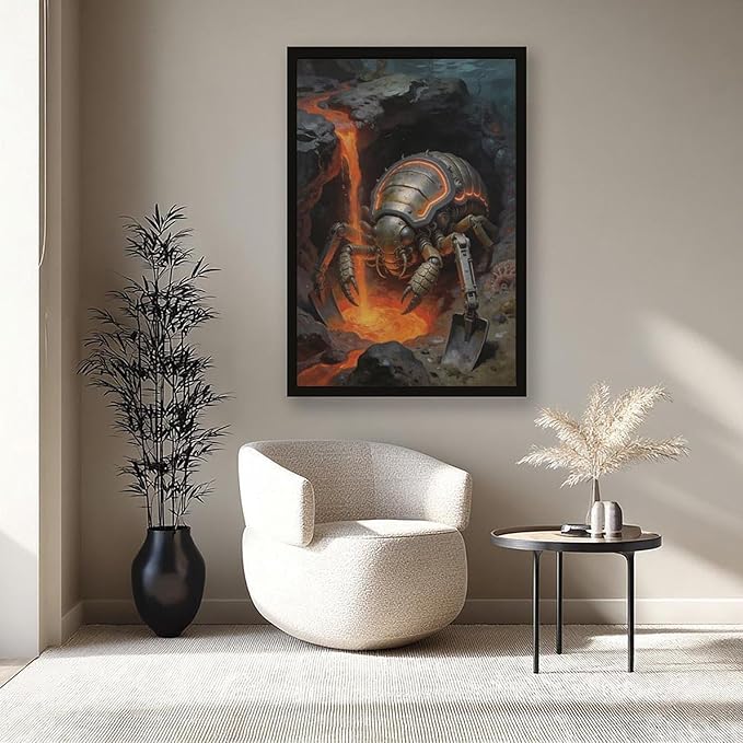 Framed Steampunk Mechanical Trilobite Wall Art - Volcanic Underwater Retro Poster for Garage Apartment Decor 20x30in