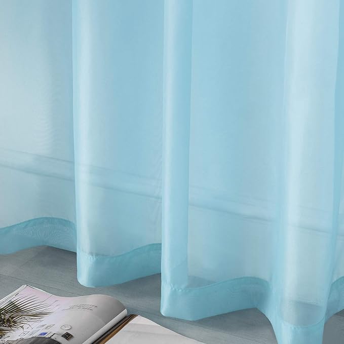 DUALIFE Sky Blue Voile Sheer Curtains Grommet,Look Semi Natural Light Flow Sheer Drapes,Elegant Solid Color Touch Soft Drapes, 52X72 Inch for Living Room Bedroom,Set of 2 Panels Baby Blue
