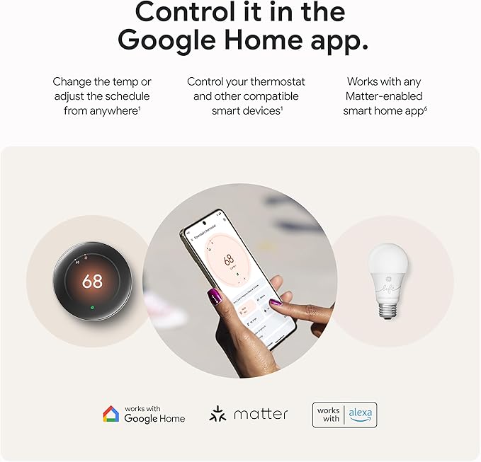 Google Nest Learning Thermostat (4th Gen, 2024) with Nest Temperature Sensor - Energy Saving Smart Thermostat - Compatible with Alexa, Apple HomeKit and Google Home App - Polished Gold