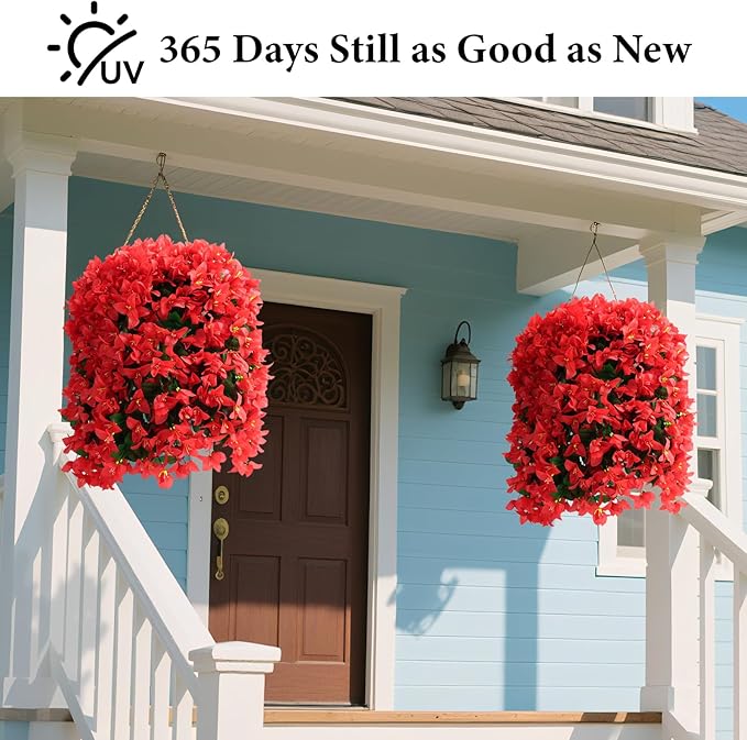 NESCCI Bougainvillea Artificial Flowers Plants for Outdoor Outside Fall Autumn Decor, 2 PCS Faux Silk Long Trailing Vines UV Resistant Fake Flowers for Front Door Porch Planter Urn Patio
