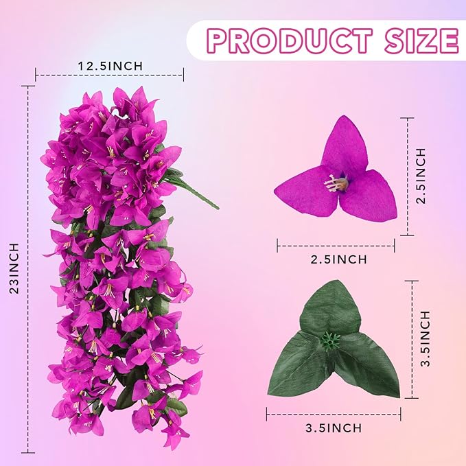 Artificial Bougainvillea Flowers for Outdoor Plant,2 pcs Faux Hanging Flowers Bougainvillea for Outside Decoration,Fake Silk UV Resistant Vines for Front Door Porch(Fuchsia)