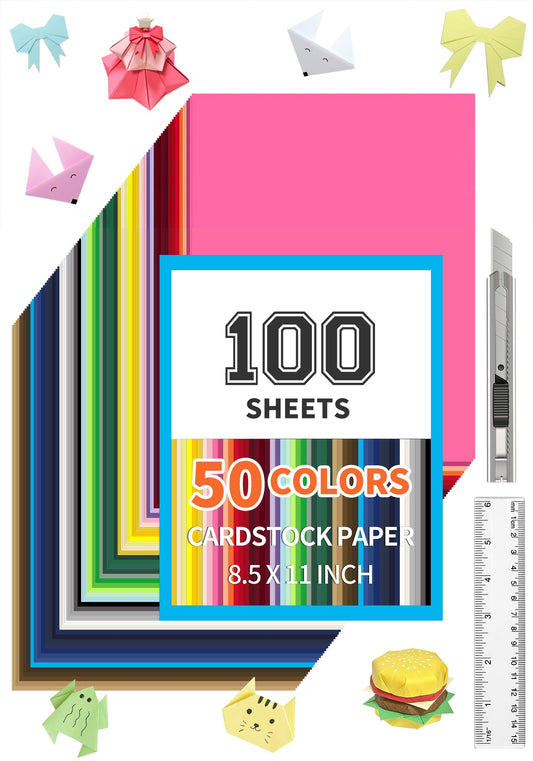 LuckyFoam 100 Sheets 8.5" X 11" Colored Cardstock, 50 Assorted Colors Construction Paper Card Stock Printer Paper for Printing, Card Making, DIY Crafts,School Supplies,Party Decorations