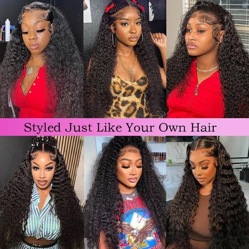 QVFWIG 18 Inch Deep Wave Lace Front Wigs Human Hair 13x6 HD Transparent Deep Curly Lace Frontal Wigs Human Hair Glueless Wig pre Plucked 200% Density Natural Color