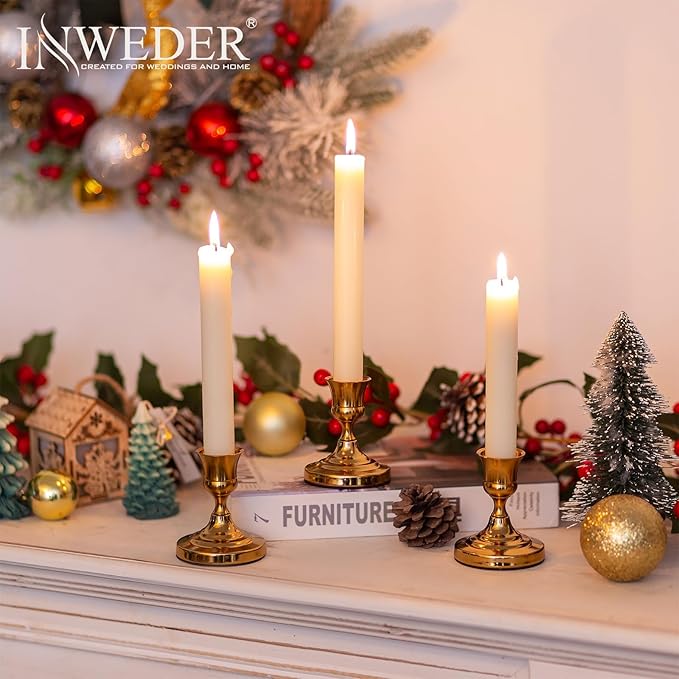 Gold Taper Candle Holders Vintage: Small Candlestick Holders Metal Candle Sticks Holder Decor Antique Decoration for Dinning Table Mantel Wedding Centerpieces Christmas Party Set of 2