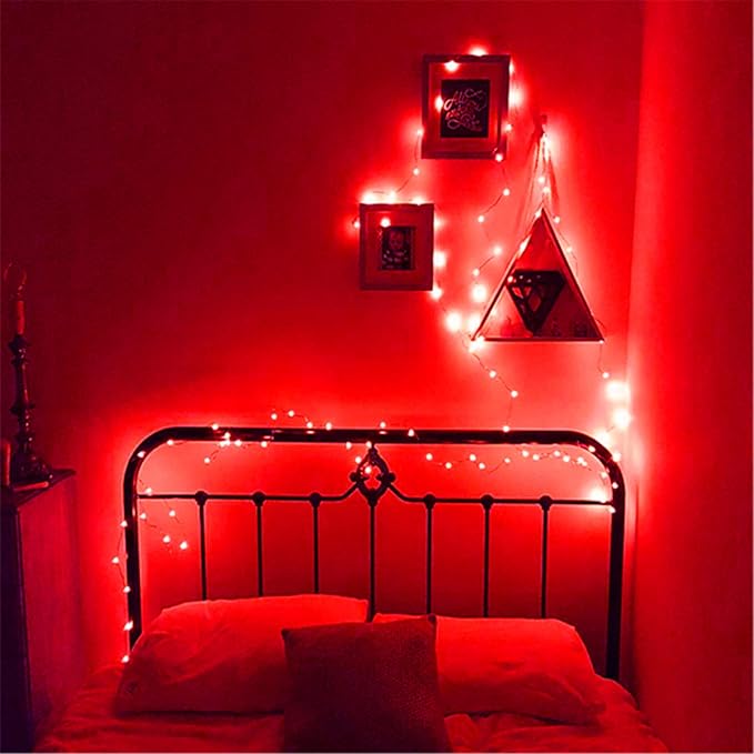 RUICHEN 20 Ft 120 LED USB Fairy String Lights with On/Off Switch, Waterproof Copper Wire Lights for Bedroom Wall Ceiling Wreath Crafts Christmas Party Mother's Day, Red