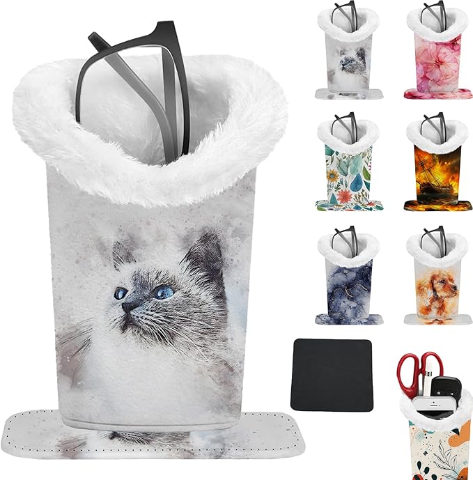 Eyeglasses Holder with Soft Furry Lining and Magnetic Base, Storage Organizer Holder Case for Nightstand