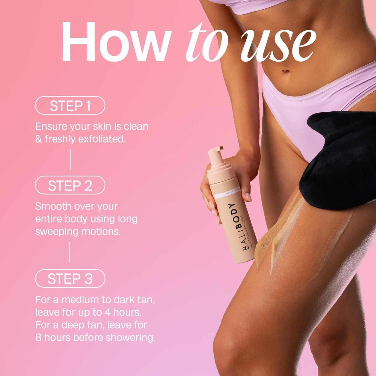 Bali Body Self Tanner Mousse Dark – Sunless Tanning Foam for Body | Natural, Streak-Free, Fake Tan | Vegan, Cruelty-Free, Organic Self Tan Mousse for All Skin Types (200ml/6.7 fl oz)