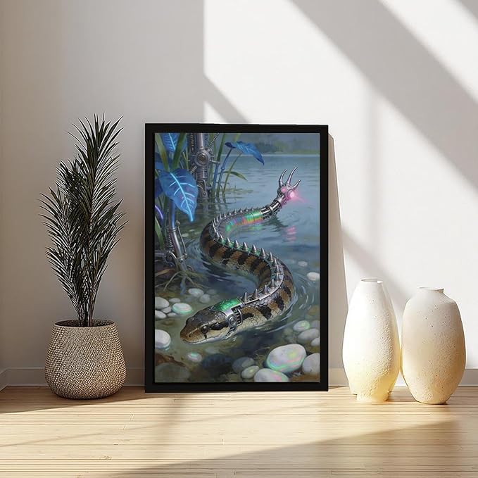 Framed Futuristic Nature Wall Art for Modern Living Room Creative Sci Fi Style Interior Decor 20x30in