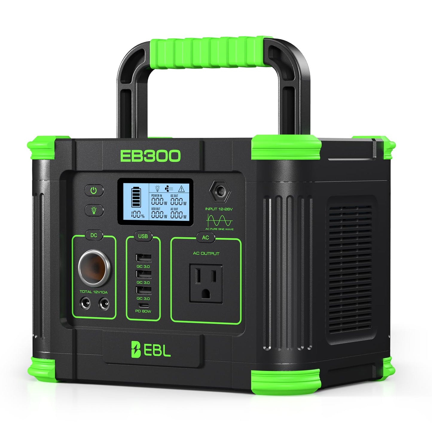 EBL Portable Power Station 288.6Wh 330W Solar Generator Pure Sine Wave AC Output (600W Peak) with 5W Wireless Charger, SOS LED Light & Multi-Port Design for Camping Home Emergency RV CPAP