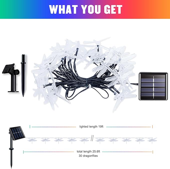 JMEXSUSS Dragonfly Solar String Lights Outdoor, 25.6FT 30 LED Waterproof Solar Fairy Lights, Solar Lights Outdoor for Garden Patio Yard Decorations, Dragonfly