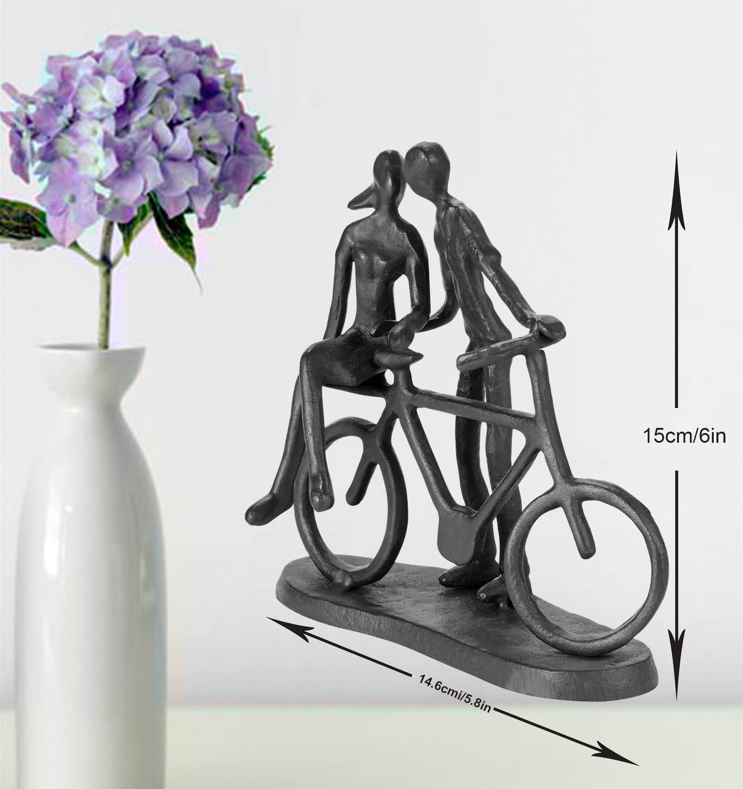 Hanyibao Bike Couple Figurine Statue - Art Metal Sculpture Decor Anniversary - Romantic Gift for Wedding and Anniversary - for Him,Her and Bicycle Lovers, Metal Ornament Couple Statues for Home Decor