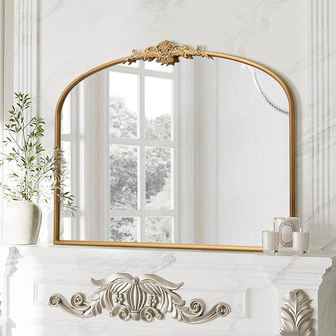 Besdomus Antique Arched Gold Mirror: 40"x29" Large Gleaming Gold Vintage Wall Mounted Mirror - Baroque Traditional Ornate for Bedroom/Bathroom/Fireplace/Entryway - Home Decor for Homemakers