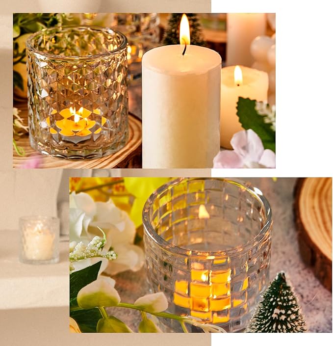 12pcs Assorted Votive Candle Holders - Clear Glass Tea Lights Candle Holder in Bulk, Tealight Candle Holder for Table Centerpiece Wedding Decor Home Decoration