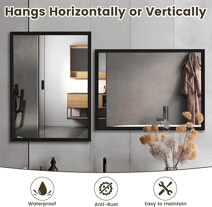 WEER 36X36 Inch Black Bathroom Mirror, Matte Black Framed Mirror, Rectangular Wall Mirror, Vanity Mirror for Bathroom, Anti-Rust, Tempered Glass, Hangs Horizontally or Vertically
