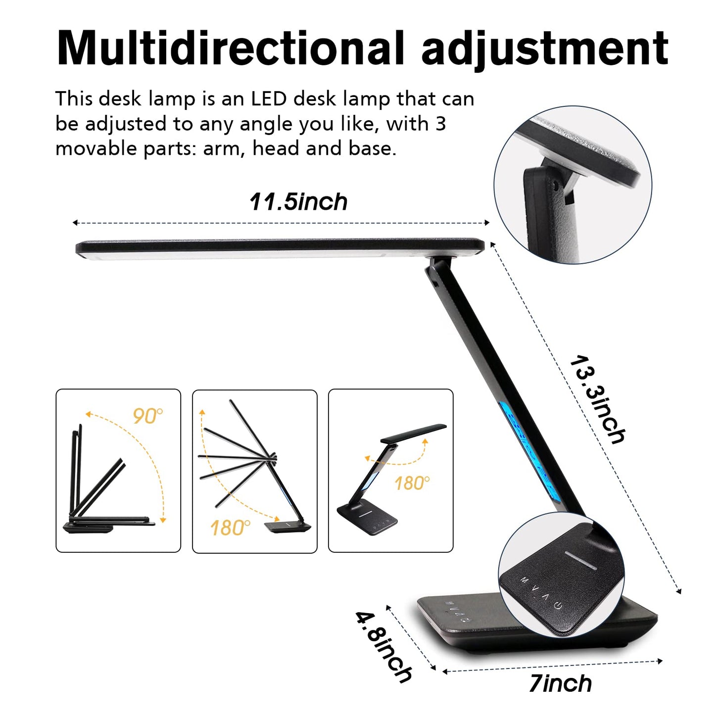 LAOPAO Desk Lamp with Wireless Charger: USB Charging Port, Table Lamp with Clock, Desk Lamps for Home Office College Dorm Room Essentials