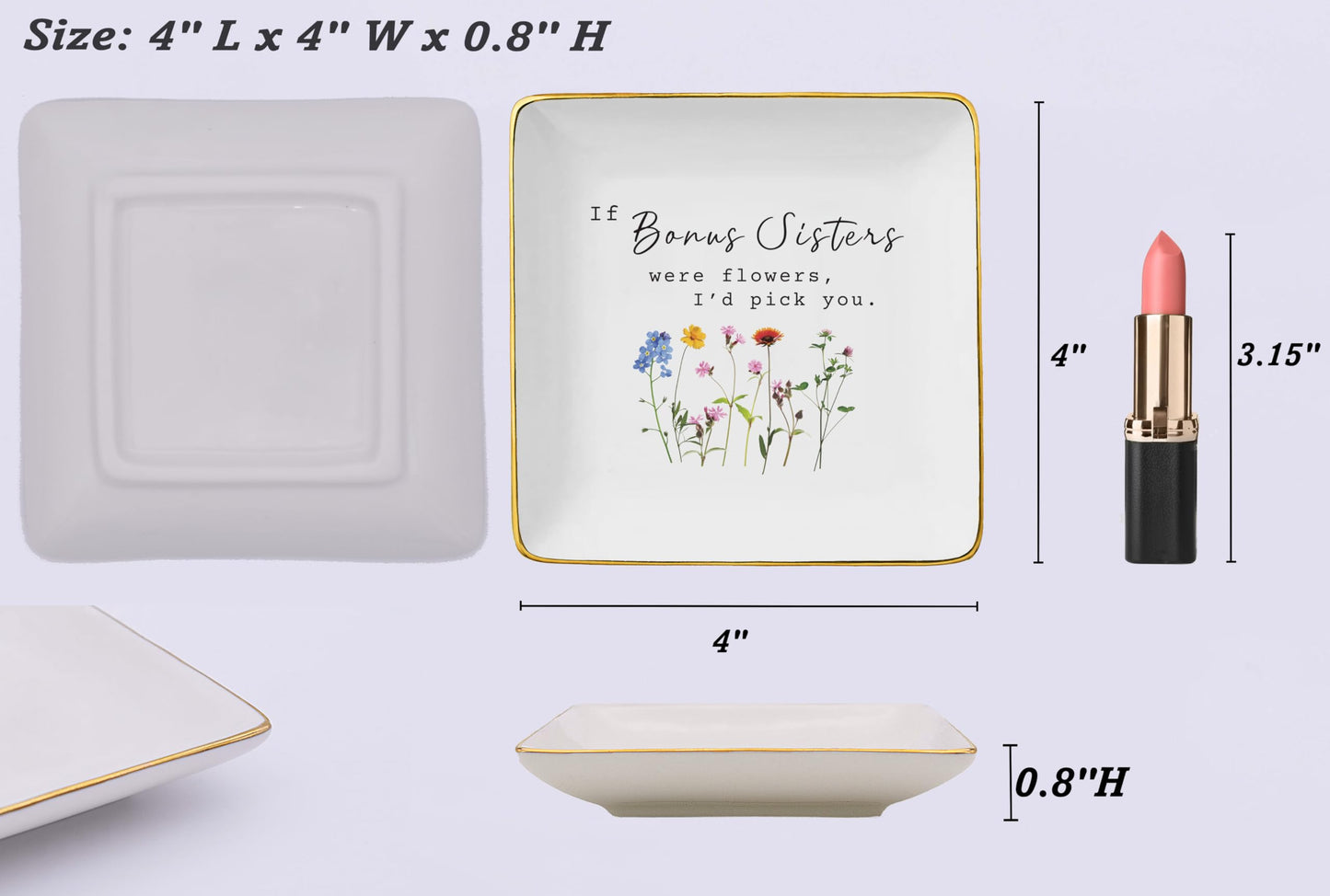 NZY Mother's Day,Birthday,Thanksgiving Christmas Gifts for Sister-in-Law,Bonus Sis Appreciated Gifts,Thank You Present,Jewelry Tray Trinket Holder Ring Dish-If Bonus Sisters Were Flowers,I'd Pick You