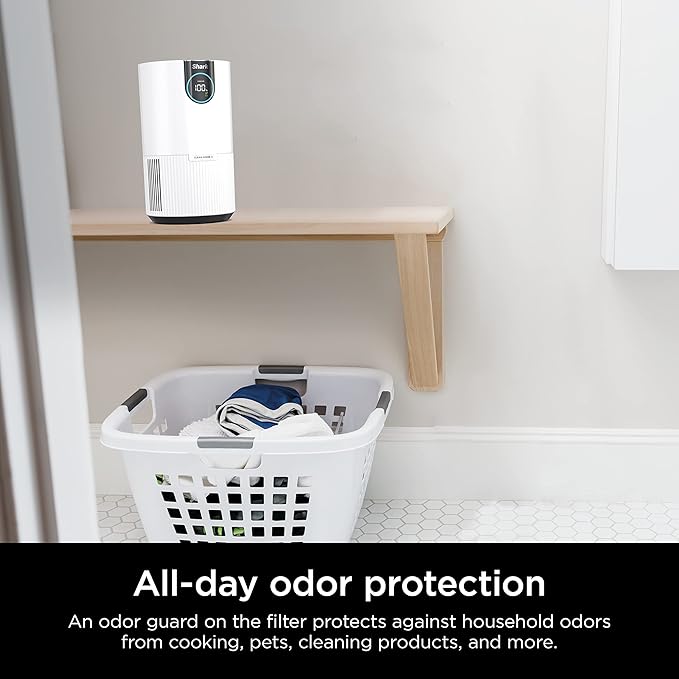 Shark Air Purifier for Home, Clean Sense, for Bedroom, Nursery, Home Office, Dorm, HEPA-Exceeding Filter, Captures Pollutants, Pet Dander, Dust, Odor, Smoke, and More, HP102PK2, White