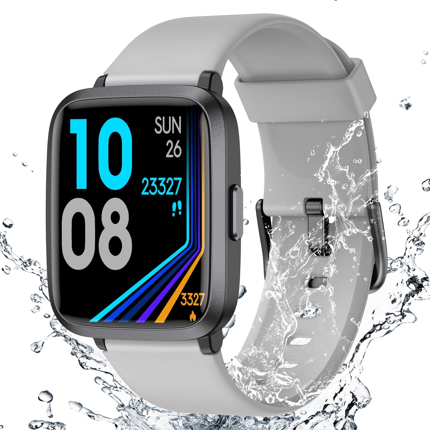 Fitness Tracker Watch with Heart Rate Monitor, Large Screen Activity Tracker with Pedometer, Sleep Monitor, Calories & Step Counter, 5ATM Waterproof Smart Watch for Women Men Fitness Watch for Sports