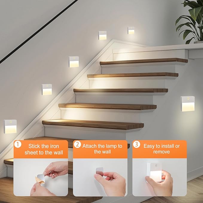 ASAWASA LED Motion Sensor Night Light, 7 Colors Rechargeable Magnetic Decor Wall Lights, Dimmable, Suitable for Bathroom hallways bedrooms Kitchen cabinets Staircase(3 Pack)